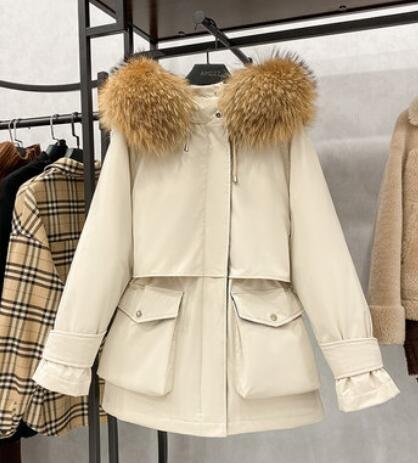 Winter Hooded Jacket Thick Warm Parkas Female Outerwear Large Natural Raccoon