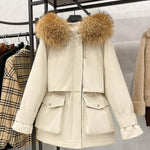 Winter Hooded Jacket Thick Warm Parkas Female Outerwear Large Natural Raccoon