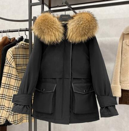 Winter Hooded Jacket Thick Warm Parkas Female Outerwear Large Natural Raccoon
