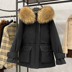 Winter Hooded Jacket Thick Warm Parkas Female Outerwear Large Natural Raccoon