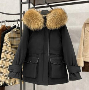 Winter Hooded Jacket Thick Warm Parkas Female Outerwear Large Natural Raccoon