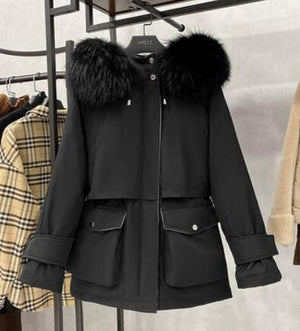 Winter Hooded Jacket Thick Warm Parkas Female Outerwear Large Natural Raccoon