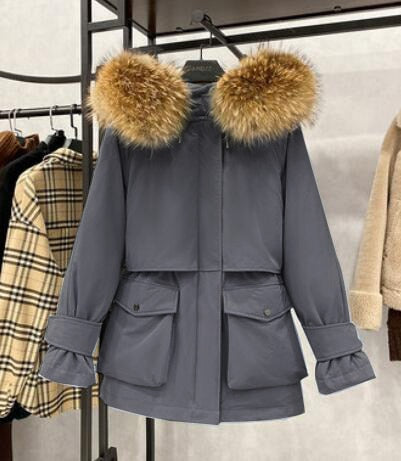 Winter Hooded Jacket Thick Warm Parkas Female Outerwear Large Natural Raccoon