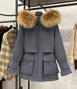 Winter Hooded Jacket Thick Warm Parkas Female Outerwear Large Natural Raccoon