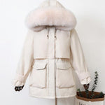 Winter Hooded Jacket Thick Warm Parkas Female Outerwear Large Natural Raccoon