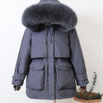 Winter Hooded Jacket Thick Warm Parkas Female Outerwear Large Natural Raccoon