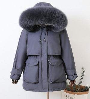 Winter Hooded Jacket Thick Warm Parkas Female Outerwear Large Natural Raccoon
