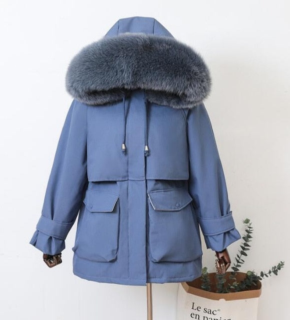 Winter Hooded Jacket Thick Warm Parkas Female Outerwear Large Natural Raccoon