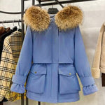 Winter Hooded Jacket Thick Warm Parkas Female Outerwear Large Natural Raccoon