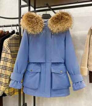 Winter Hooded Jacket Thick Warm Parkas Female Outerwear Large Natural Raccoon
