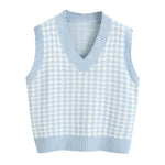 Women 2020 Fashion Oversized Houndstooth Knitted Vest Sweater Vintage Sleeveless