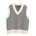 Women 2020 Fashion Oversized Houndstooth Knitted Vest Sweater Vintage Sleeveless