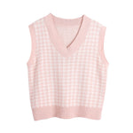 Women 2020 Fashion Oversized Houndstooth Knitted Vest Sweater Vintage Sleeveless