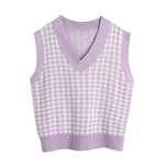 Women 2020 Fashion Oversized Houndstooth Knitted Vest Sweater Vintage Sleeveless