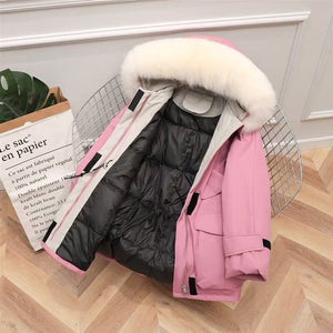 Winter Hooded Jacket Thick Warm Parkas Female Outerwear Large Natural Raccoon