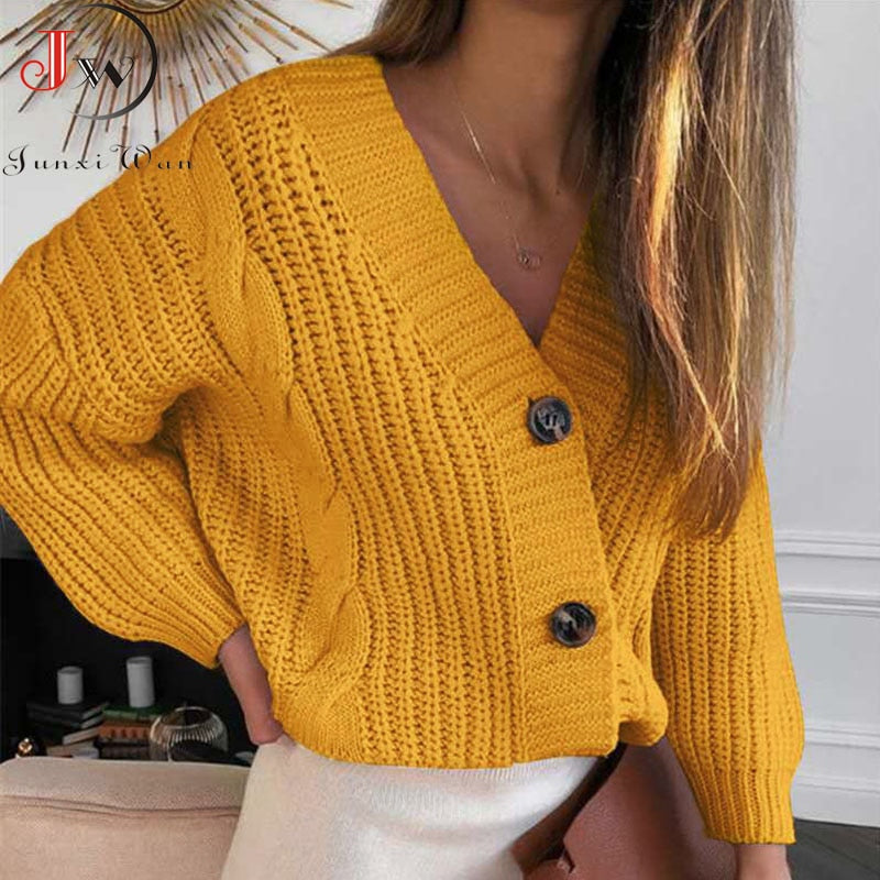 Winter Long Sleeve V neck Jumper Cardigans Casual Streetwear Fashion Pull Femme Coat